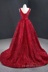 Sequins Asymmetrical Red Evening Dresses Sleeveless Deep-V Evening Prom Formal Dresses